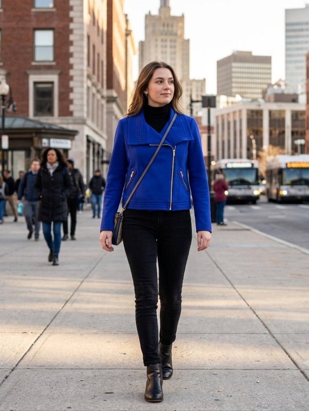 Worthington Petite PL Cobalt Royal Blue Asymmetrical Zip Moto Jacket